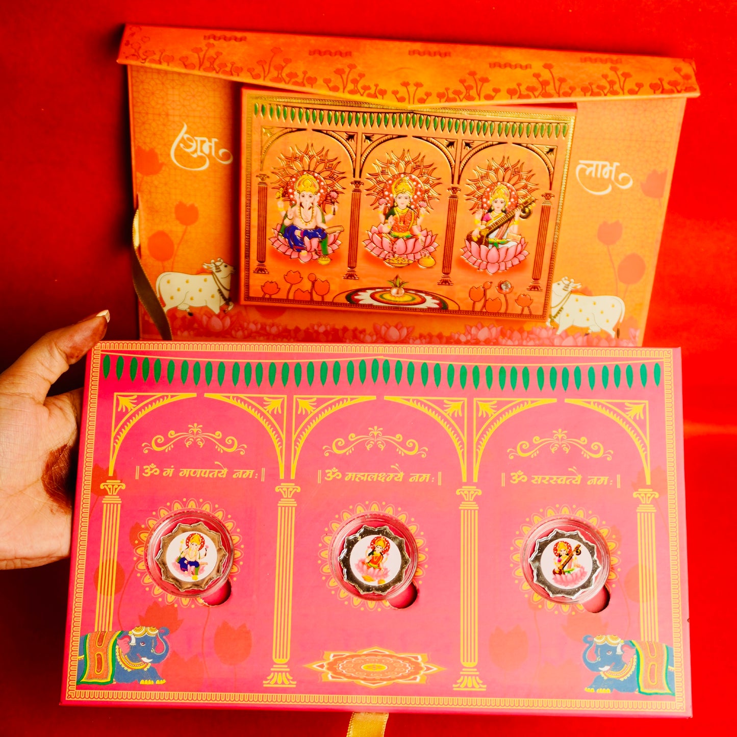 Subh Diwali Musical Gift Box with Pure Silver Coins(6g)And Puja Experience