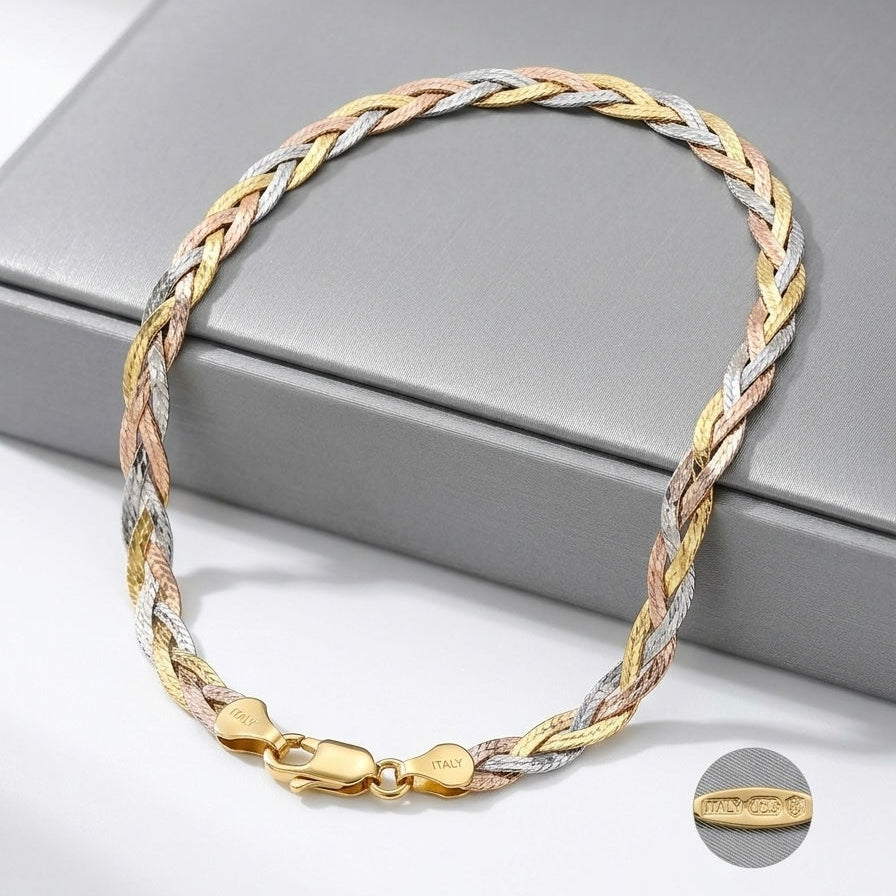 Trinity Glow Tricolor Italian 925 Silver Anklet(Single)