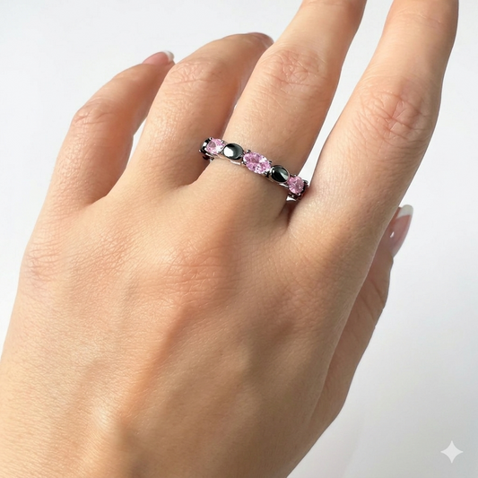 Rose Whisper – 925 Silver Soft Pink Eternity Band (Size 6)