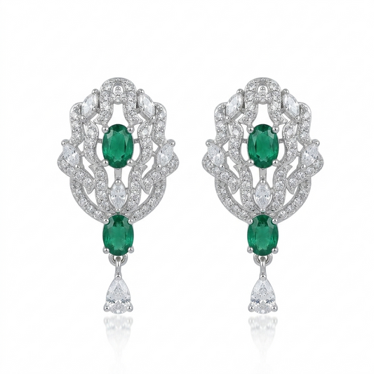 Emerald Regal Pendant Set Pure 925 Silver