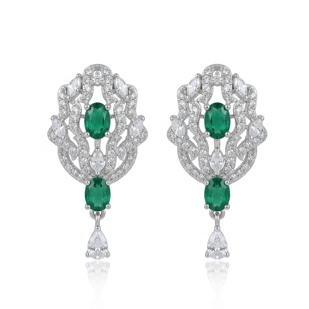 Emerald Regal Pendant Set Pure 925 Silver