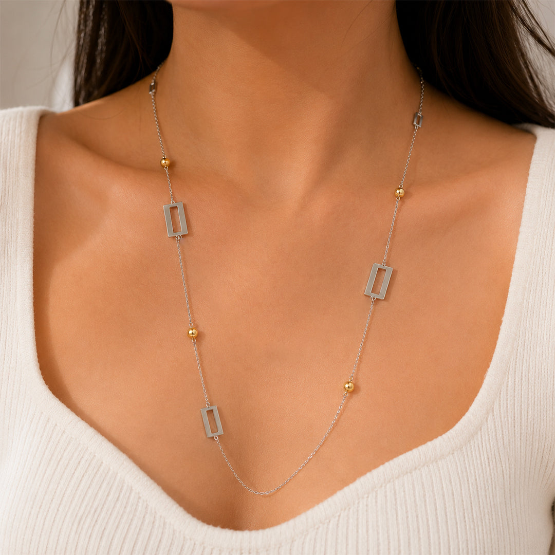 Geometric Dual-Tone Station Necklace