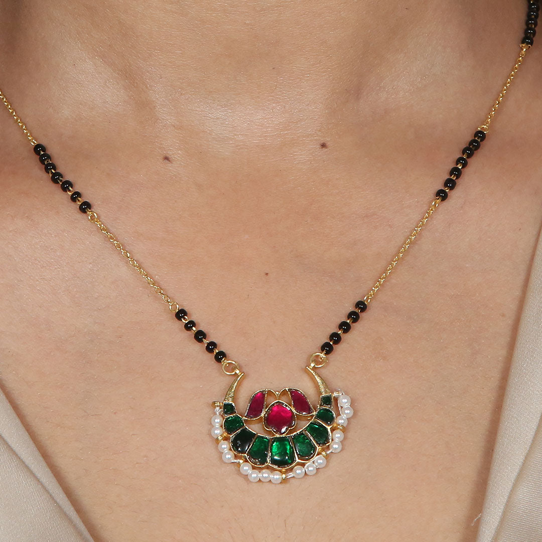 Gold Plated Lotus Silver Mangalsutra Pure 925 Silver
