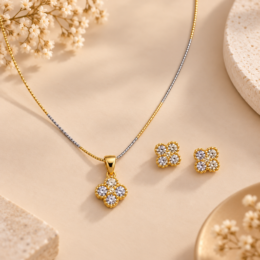 Gold Clover Sparkle Silver Set Taravya