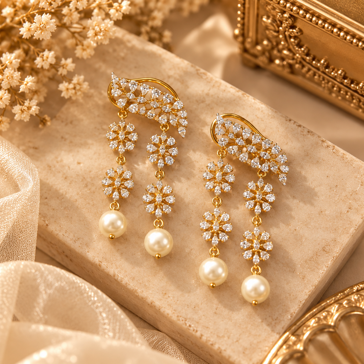 Golden Pearl Chandelier Set Taravya