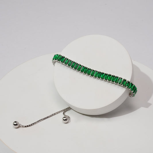Emerald Glow 925 Silver Tennis Bracelet