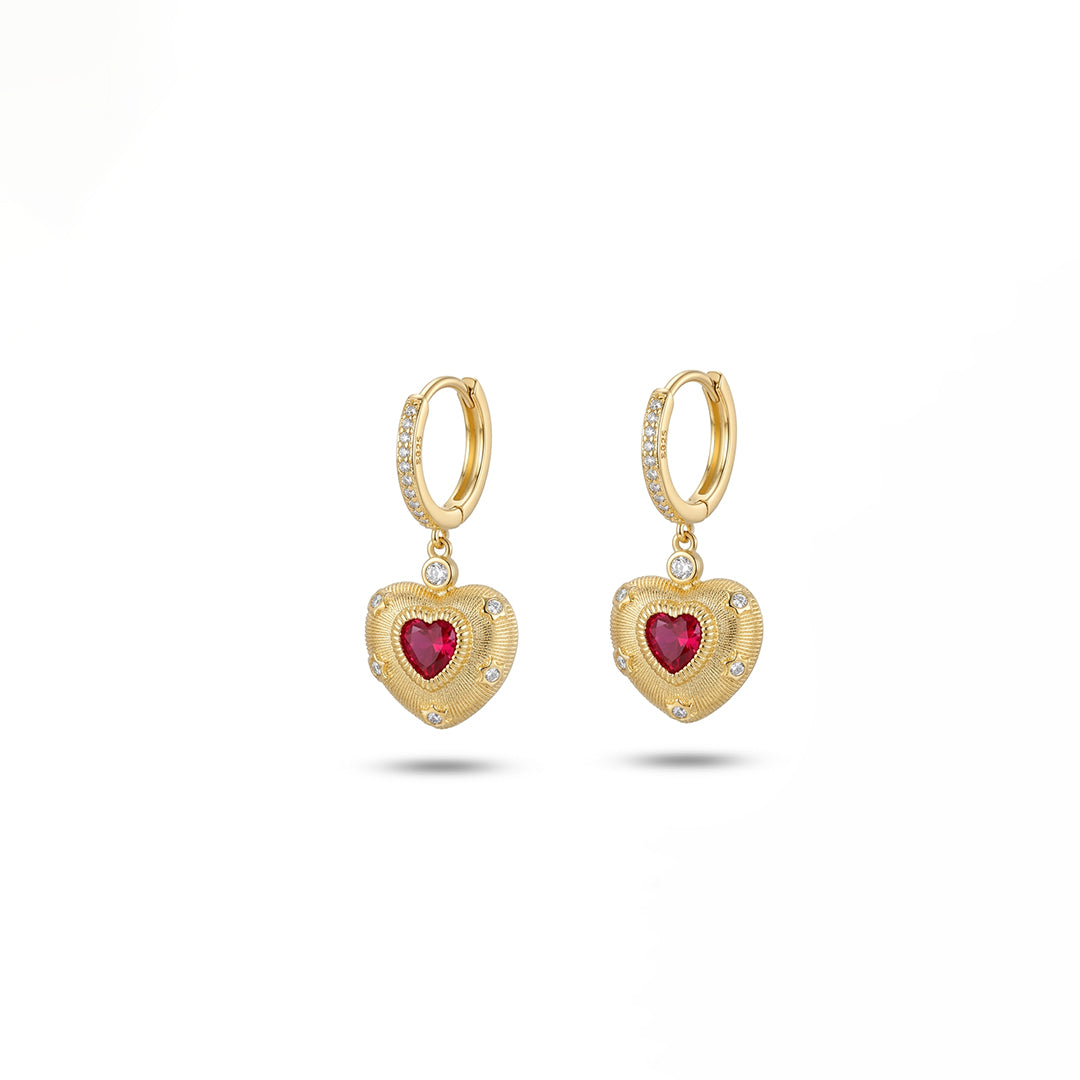 Ruby Heart Huggie Earrings