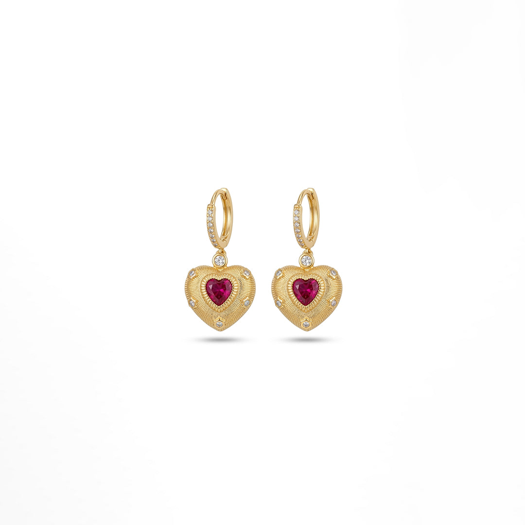 Ruby Heart Huggie Earrings