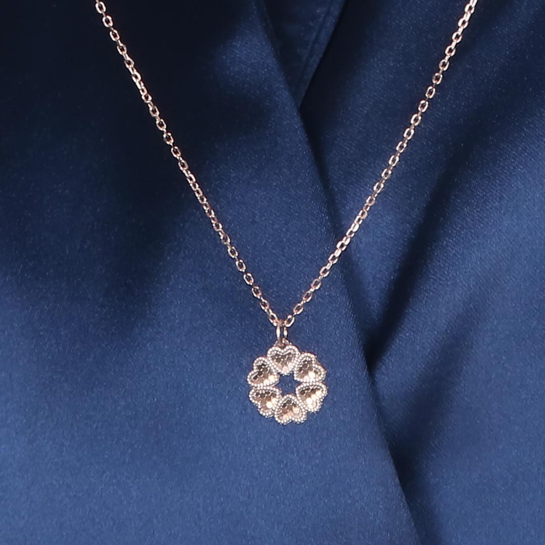 Rose Gold Love Cluster Necklace Pure 925 Silver