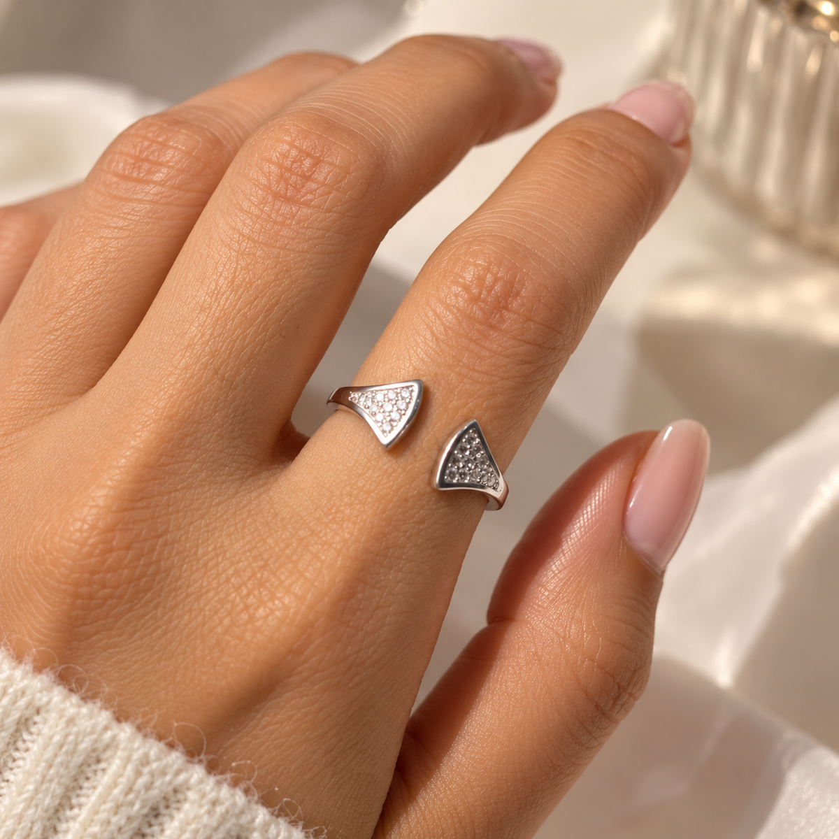 Pavé Triangle 925 Silver Ring