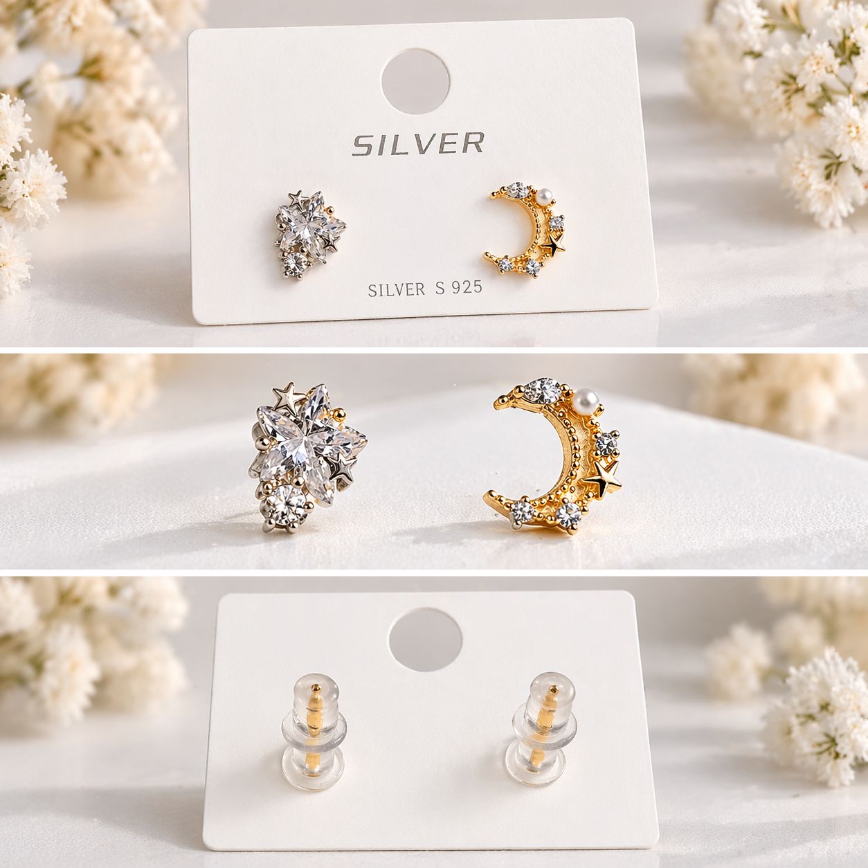 Celestial Asymmetrical Stud Earrings