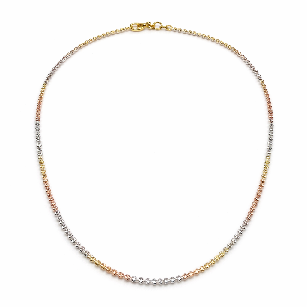 Tricolour Diamond-Cut Bead Silver Chain