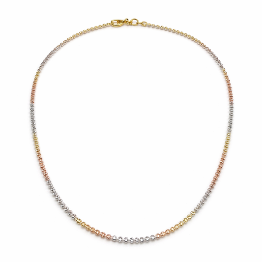 Tricolour Diamond-Cut Bead Silver Chain