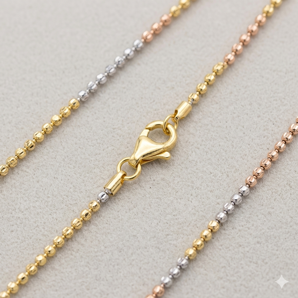 Tricolour Diamond-Cut Bead Silver Chain