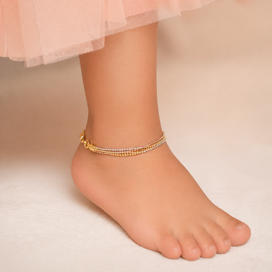 Silver Tricolor Italian Layered Kids Anklet