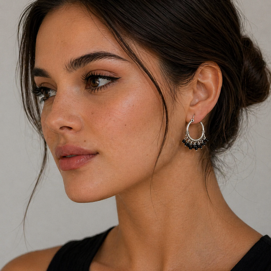 Black Oxidised Jhumki Earrings – 925 Silver Ethnic Dome Earrings