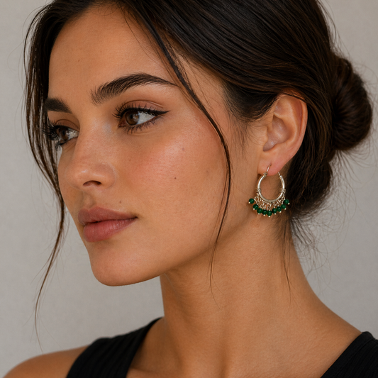 Green Jhumki Earrings – 925 Sterling Silver