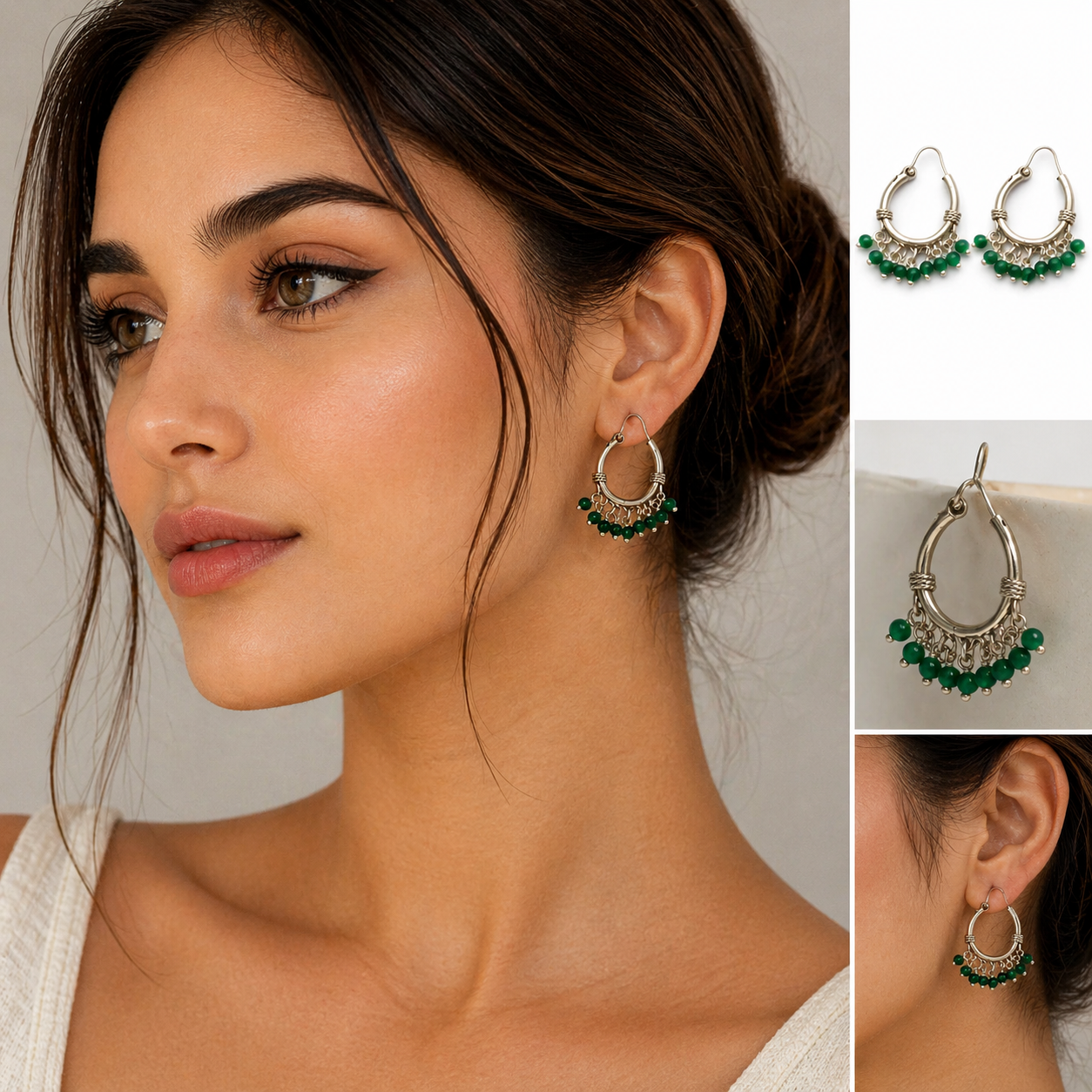 Green Jhumki Earrings – 925 Sterling Silver