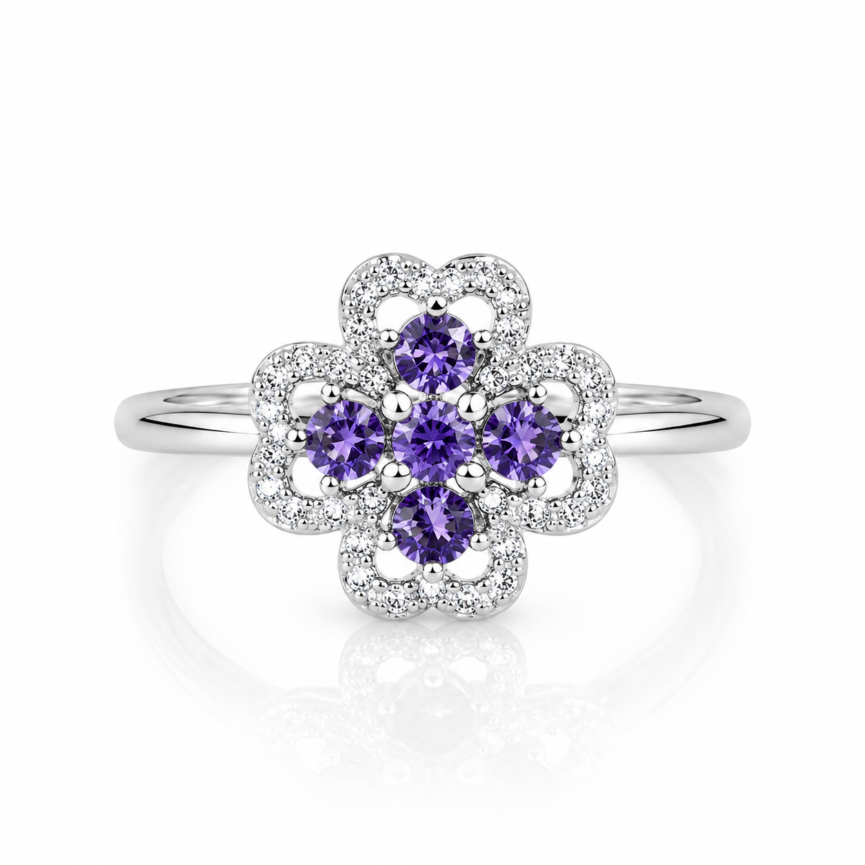 Purple Designer Adjustable 925 Silver Ring