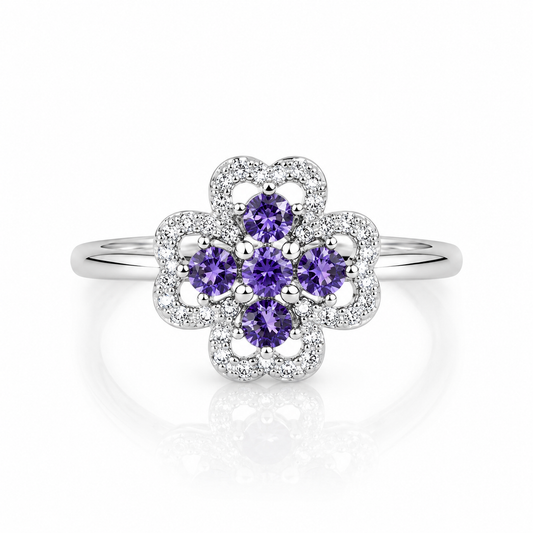 Purple Designer Adjustable 925 Silver Ring