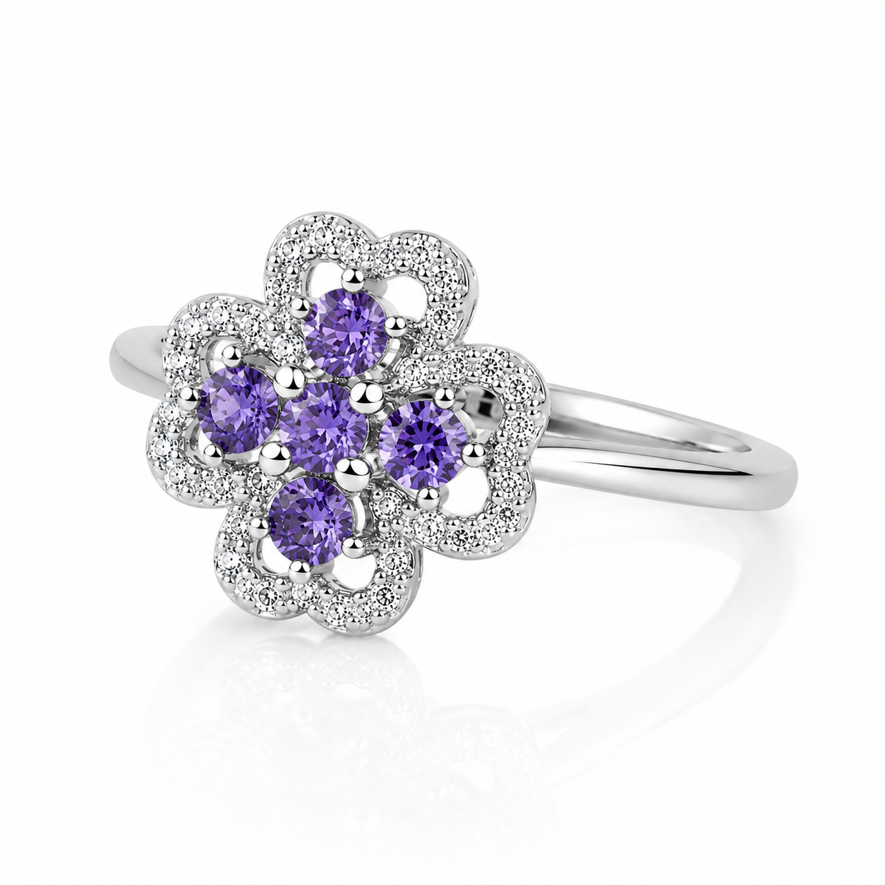 Purple Designer Adjustable 925 Silver Ring