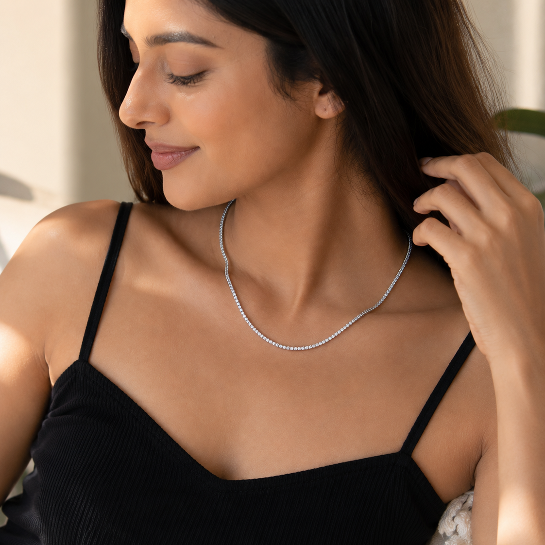 Taravya Radiance Tennis Necklace – 925 Sterling Silver