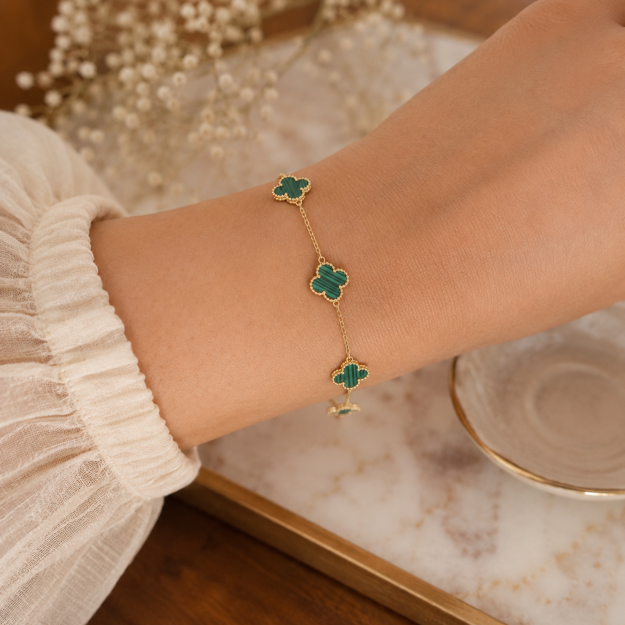 Emerald Clover 925 Sterling Silver Bracelet