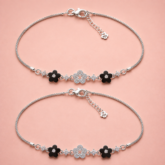 Midnight Bloom 925 Silver Anklet
