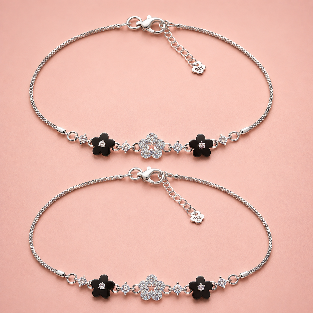 Midnight Bloom 925 Silver Anklet