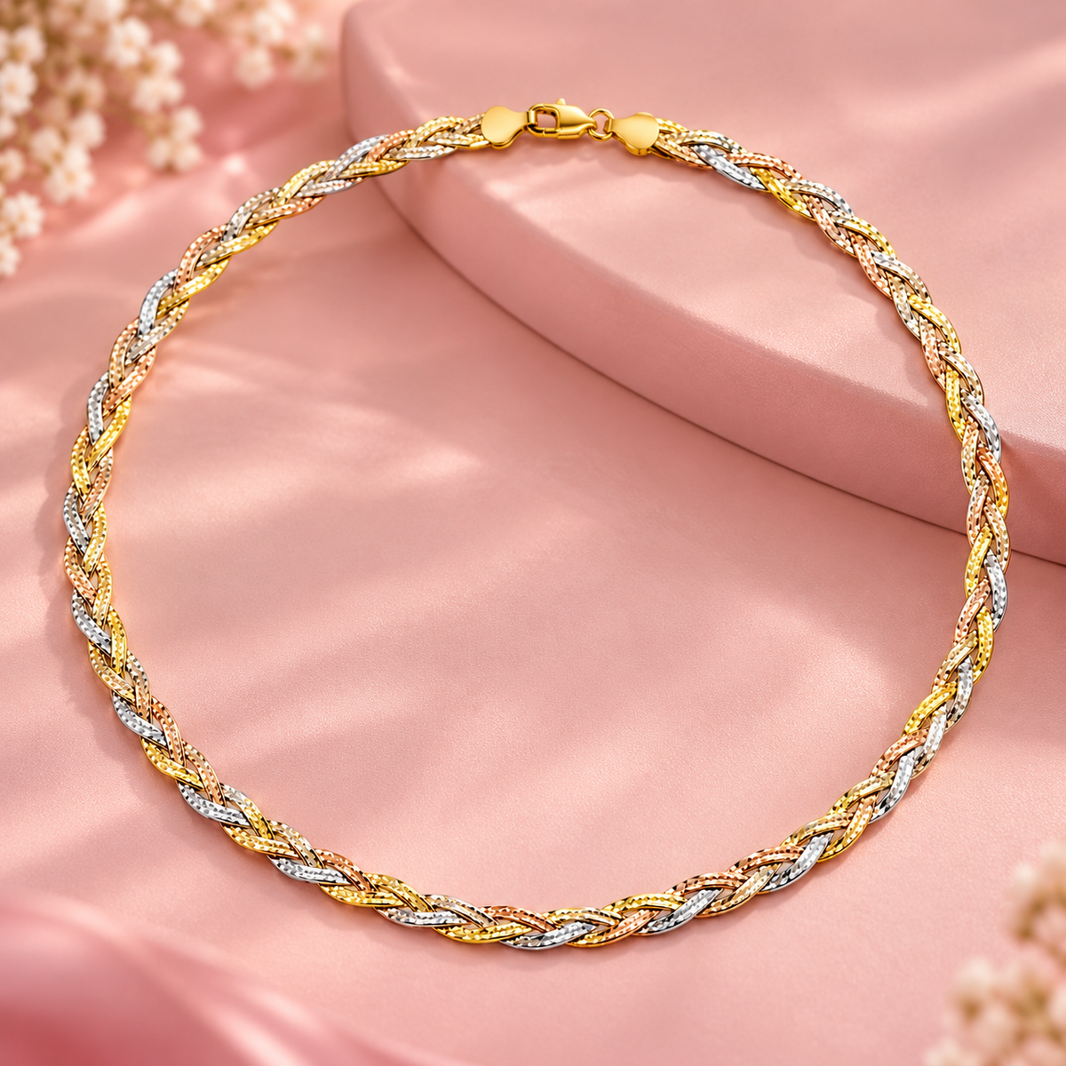 Tricolour Twisted 925 Sterling Silver Chain – 21 cm Taravya