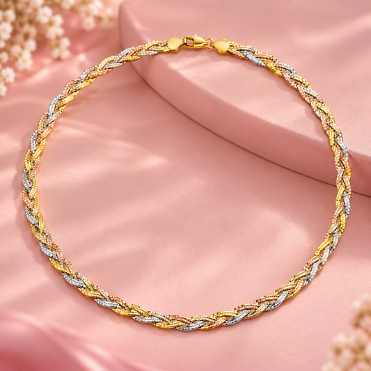 Tricolour Twisted 925 Sterling Silver Chain – 21 cm Taravya