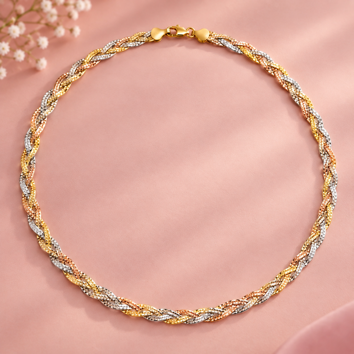 Tricolour Twisted 925 Sterling Silver Chain – 21 cm Taravya