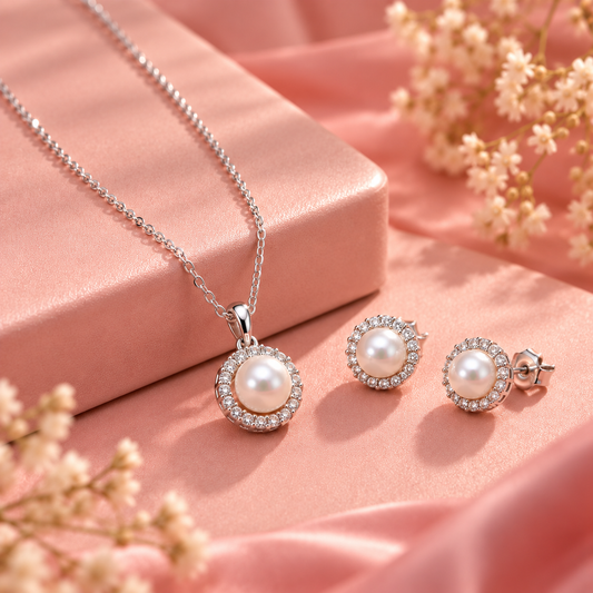 Pearl Elegance Necklace & Earrings Set Taravya