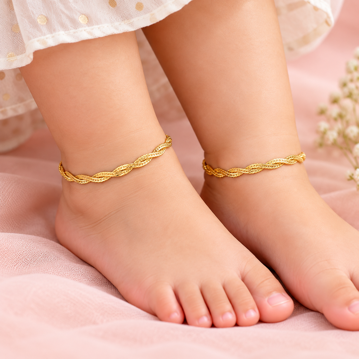 Golden Twisted Weave Kids Anklet Taravya