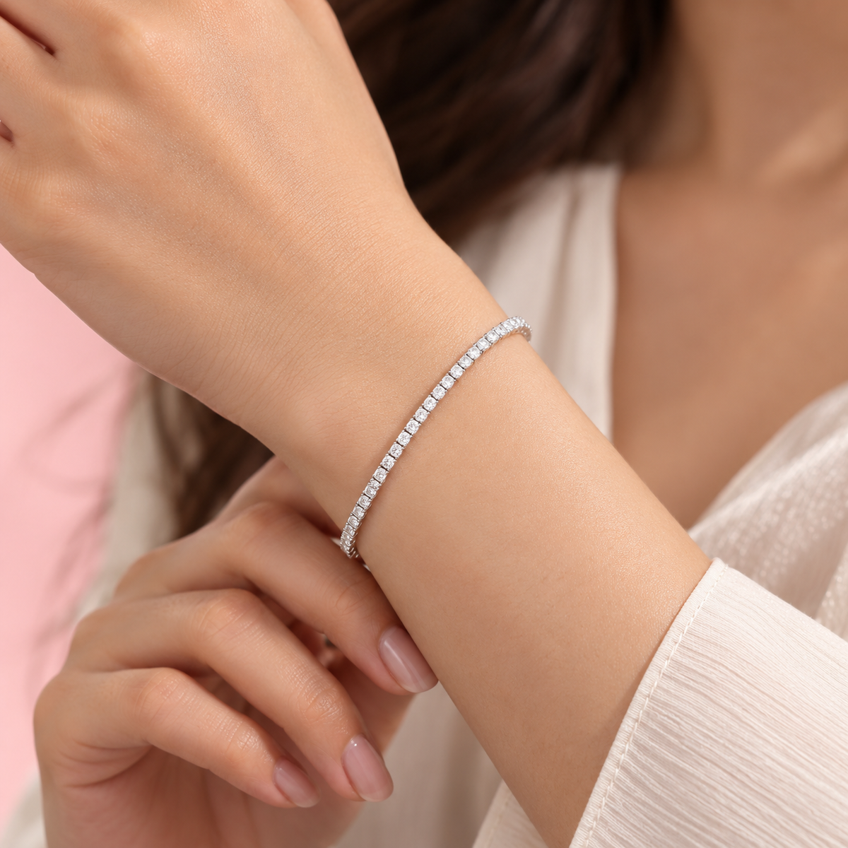 Classic Silver Tennis Adjustable Bracelet Taravya