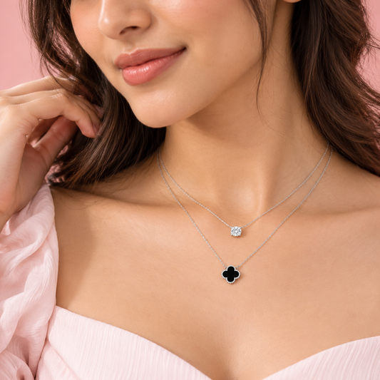 The Clover & Crystal Layered Necklace Taravya