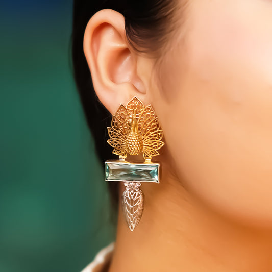 Golden Peacock Pure 925 Earring