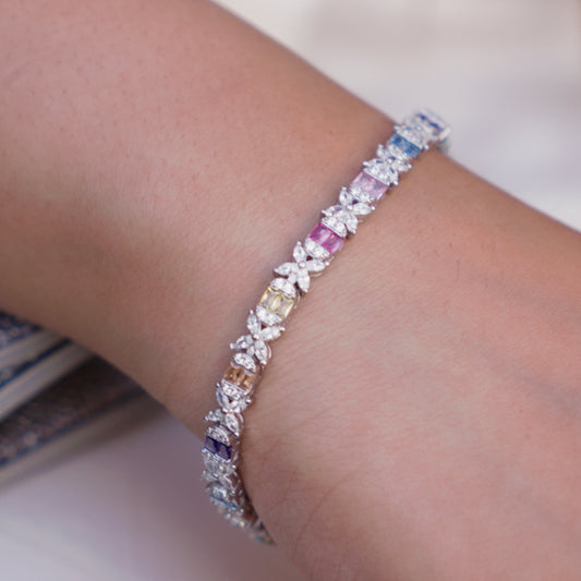 Celestial Luxe – Multicolor Tennis Bracelet Pure 925 Silver