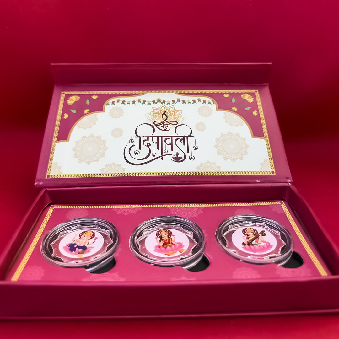 Subh Diwali Pure Silver Coin Folder(3 Coins x 2g)