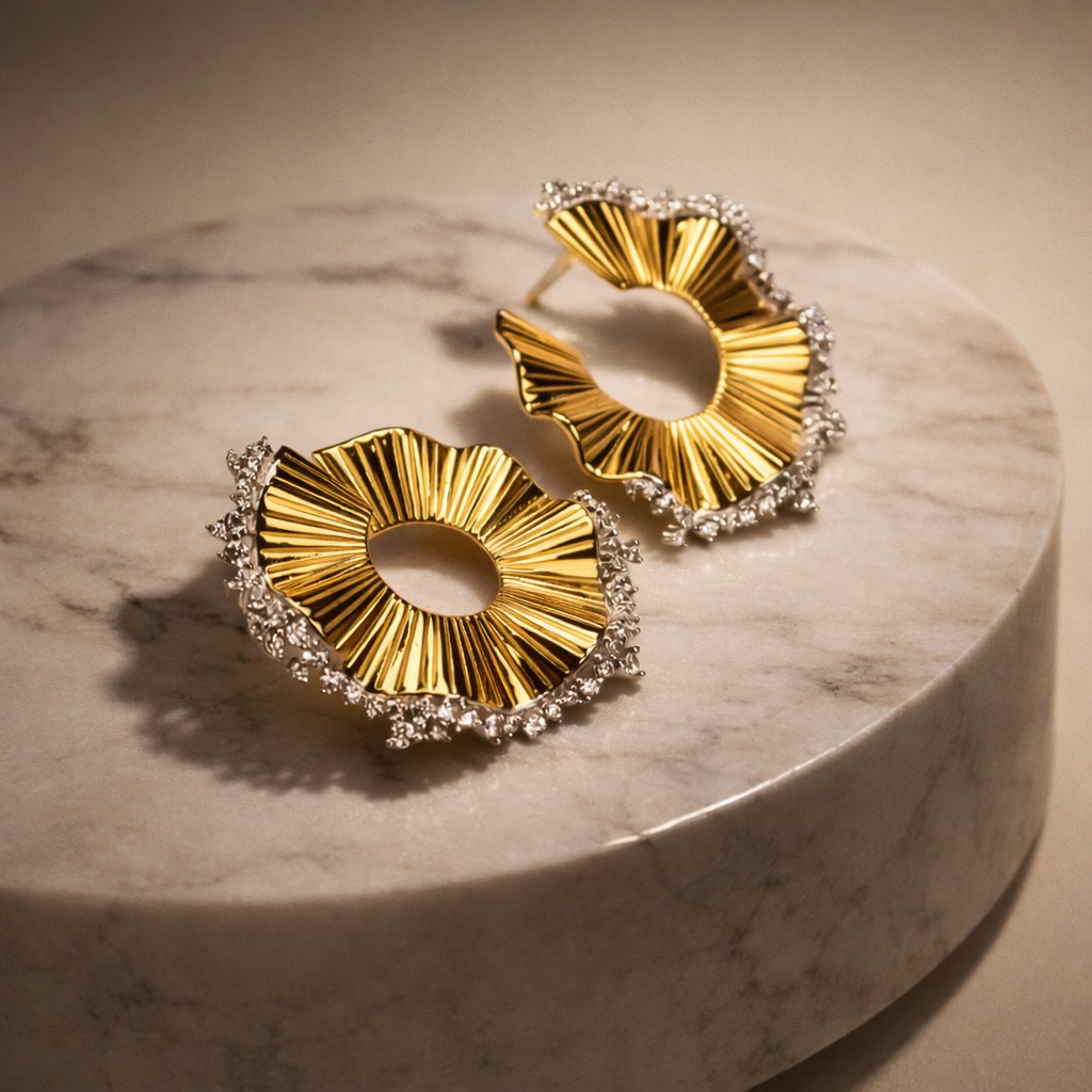 Royal Petals Gold Statement Earrings