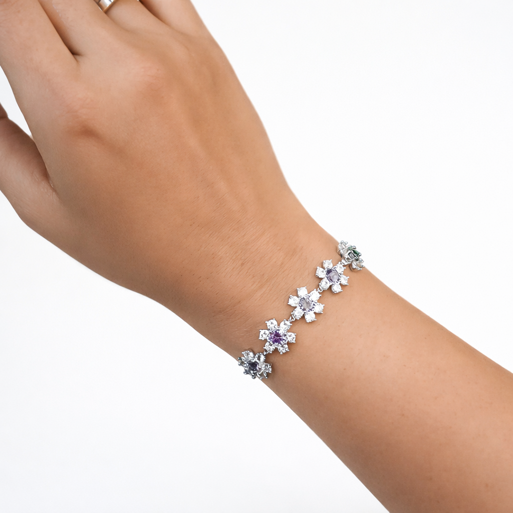 Violet Bloom Zirconia Flower Bracelet