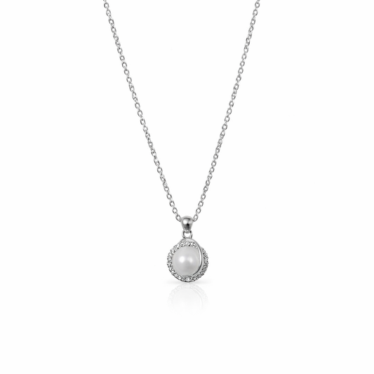 Pearl Zircons Pendant Necklace Pure 925 Silver