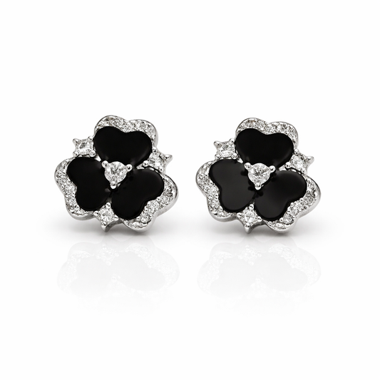 Mini Black Flower Earrings