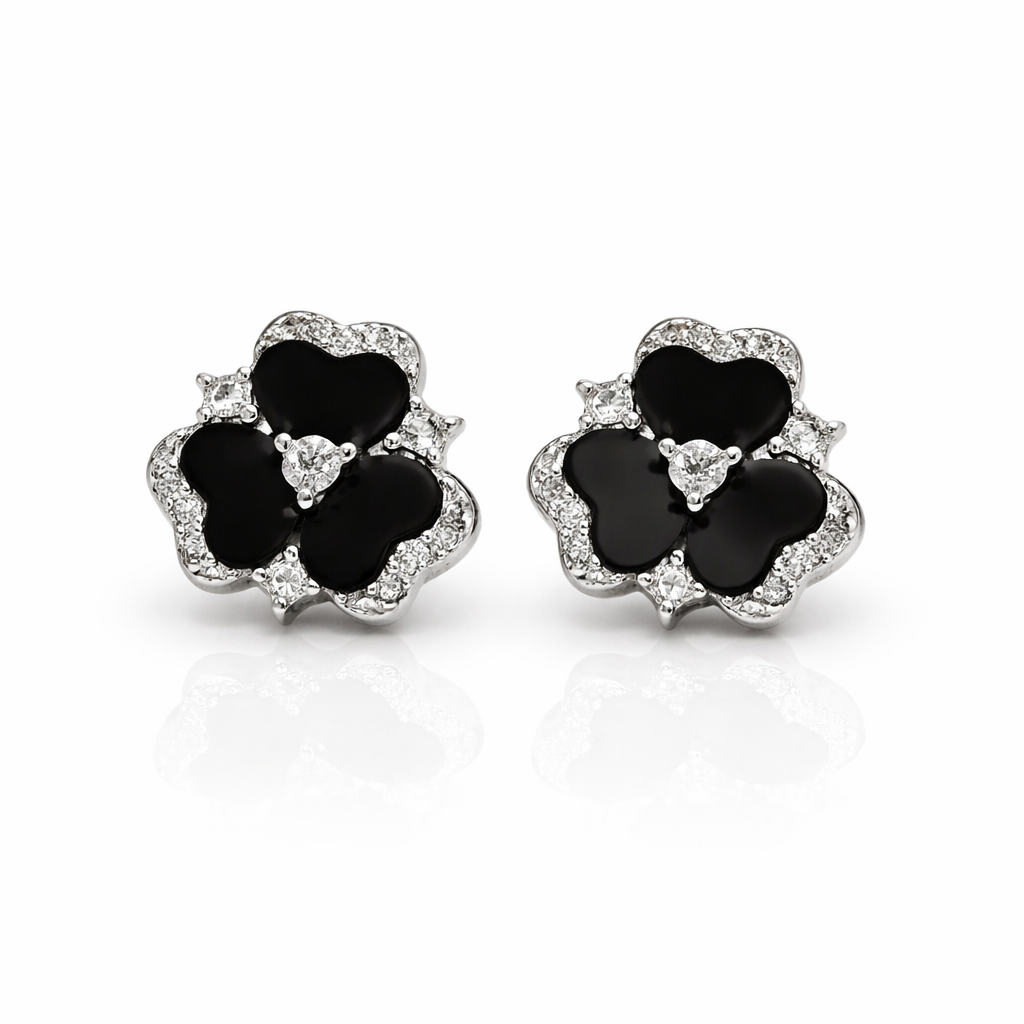 Mini Black Flower Earrings