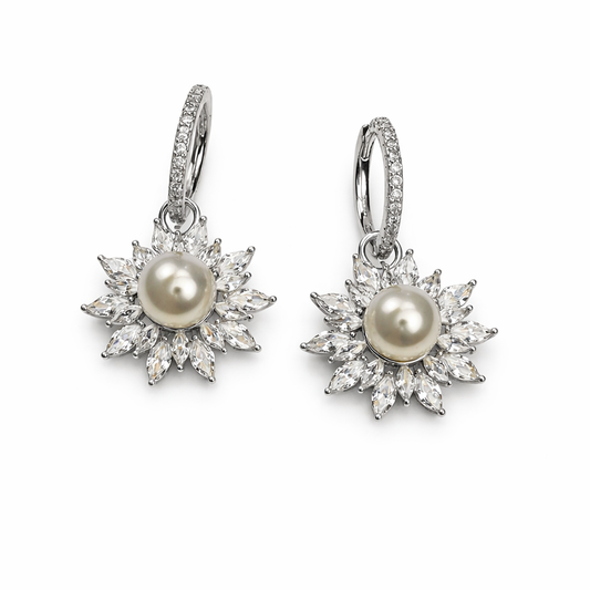 Pearl & Flower 925 Silver Hoop Earrings
