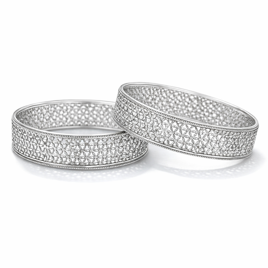 Ruhani Phool Jaali Pure 925 Silver Kadas (Size - 2'6)