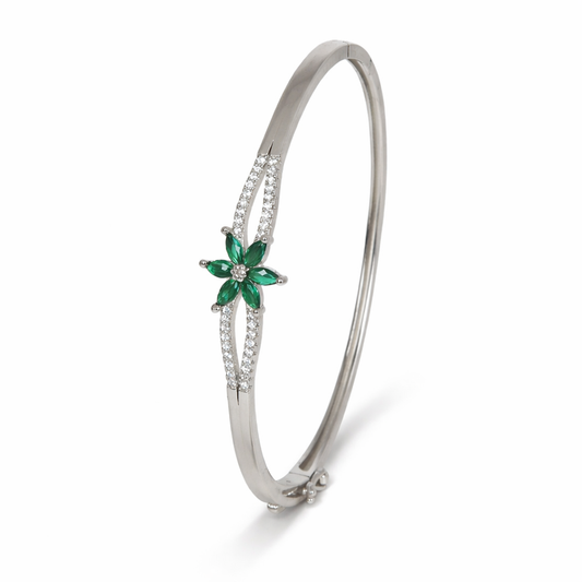 Emerald Flower Silver Lock Bracelet Pure 925 Silver