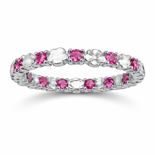 Fuchsia Flame – 925 Silver Hot Pink Eternity Band(Size 6)