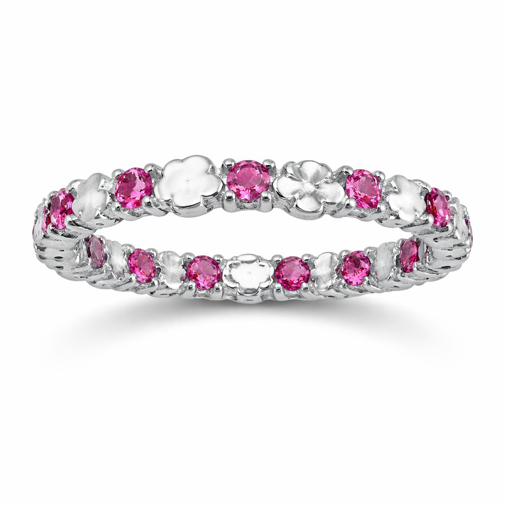 Fuchsia Flame – 925 Silver Hot Pink Eternity Band(Size 6)