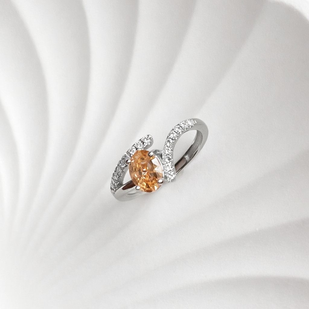 Peach Glow – 925 Silver Adjustable Ring